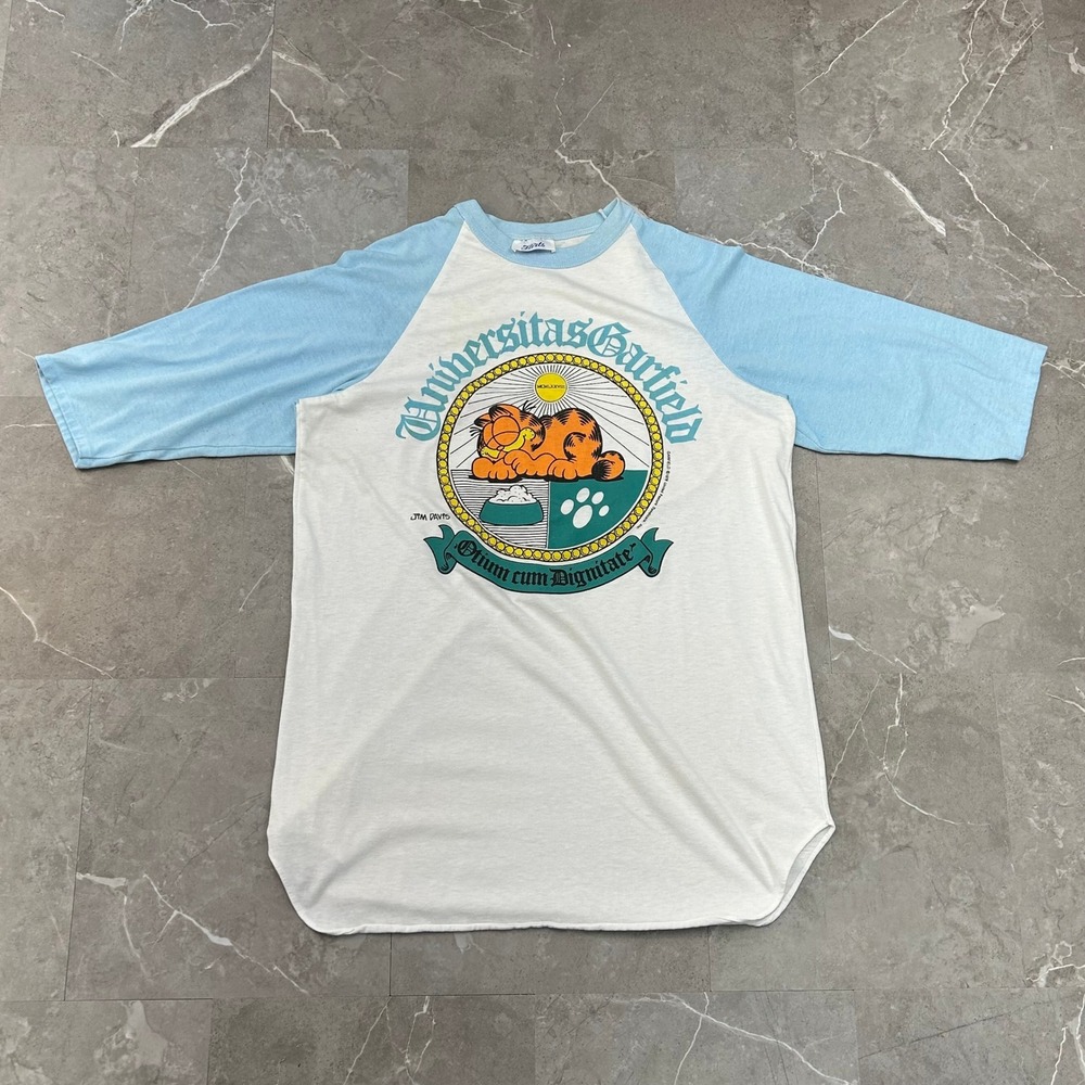 Vintage Garfield University Graphic Tee Mens Large 3/4 Baseball Sleeve Jim Davis